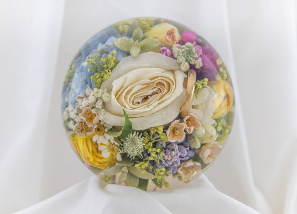 Preserved funeral flowers in resin globe design, Somerset