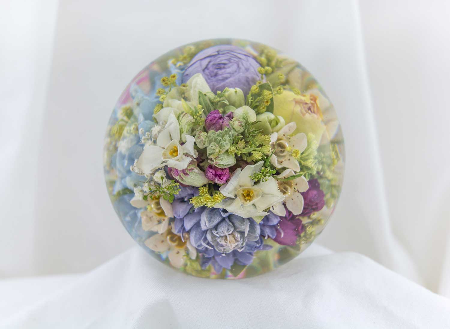 Wedding flowers in a paperweight, Somerset